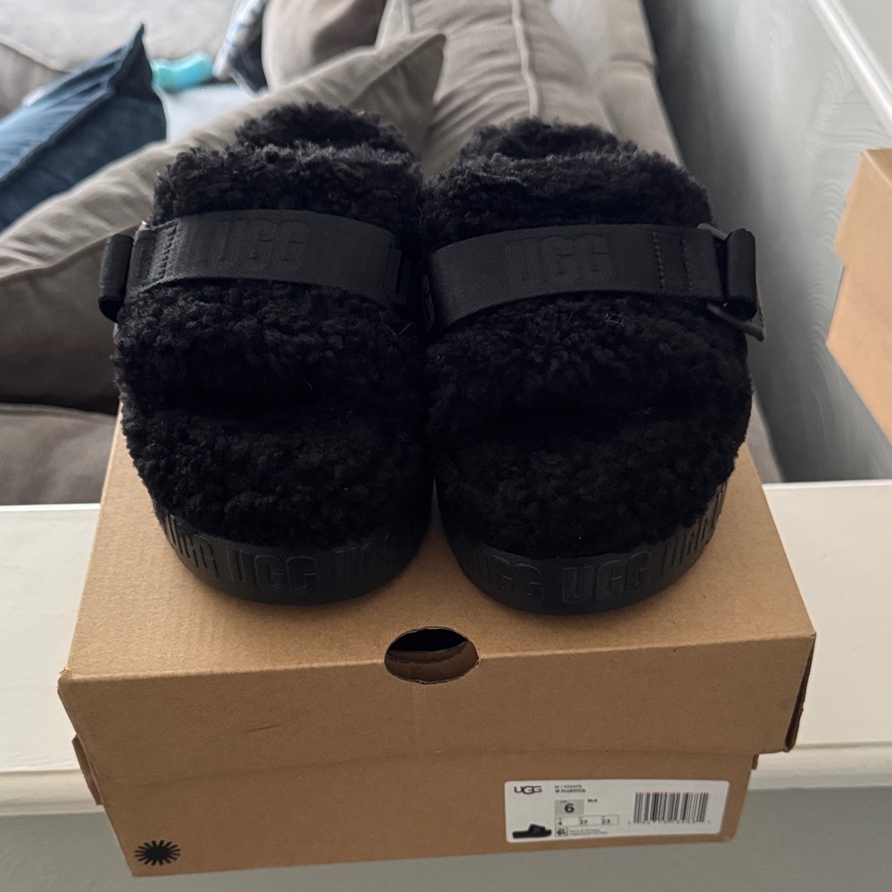 UGG Black Fluffita Slippers / Slides